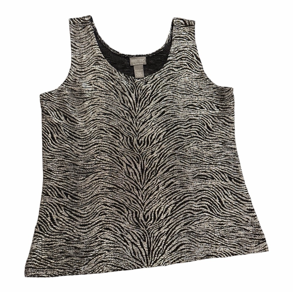 Chico's Black and metallic silver zebra Animal Print Tank Top
